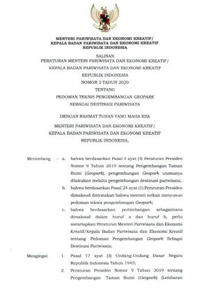 16. PERMEN PARIWISATA DAN EKONOMI KREATIF RI NO 2 TAHUN 2020
