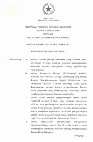 17. PERPRES NO 9 TAHUN 2019 TENTANG PENGEMBANGAN TAMAN BUMI (GEOPARK)